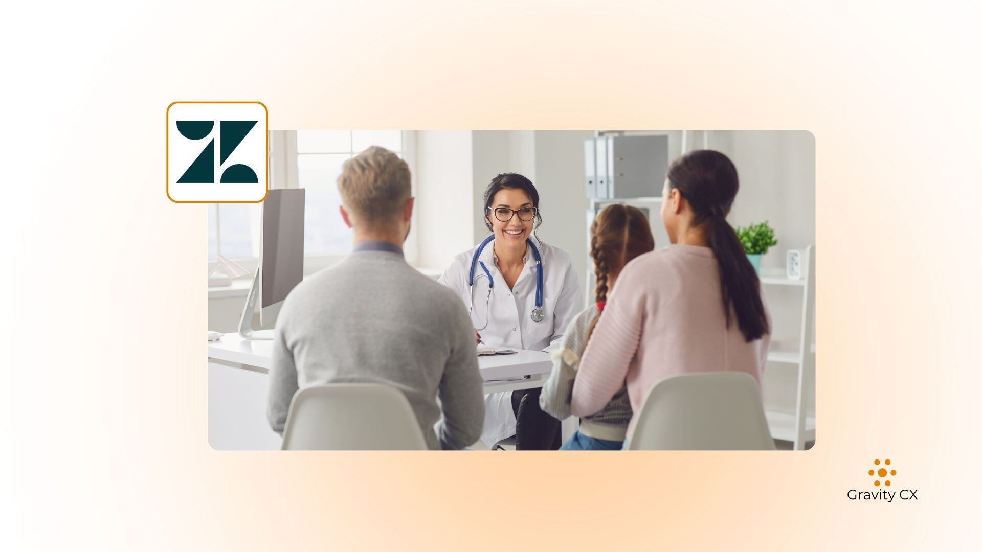 Patients meeting with healthcare provider in a clinical consultation room